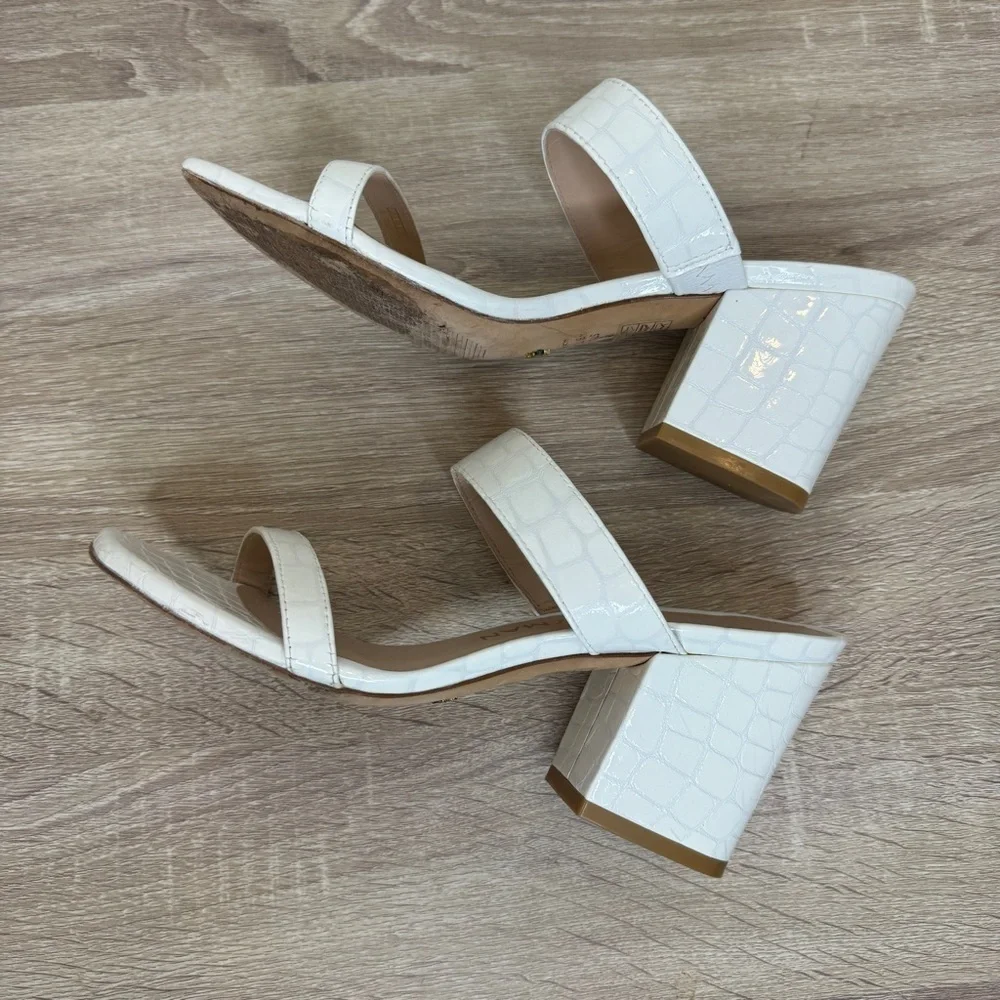 Stuart Weitzman White Croc-Embossed Block Heels Sandals Size 8